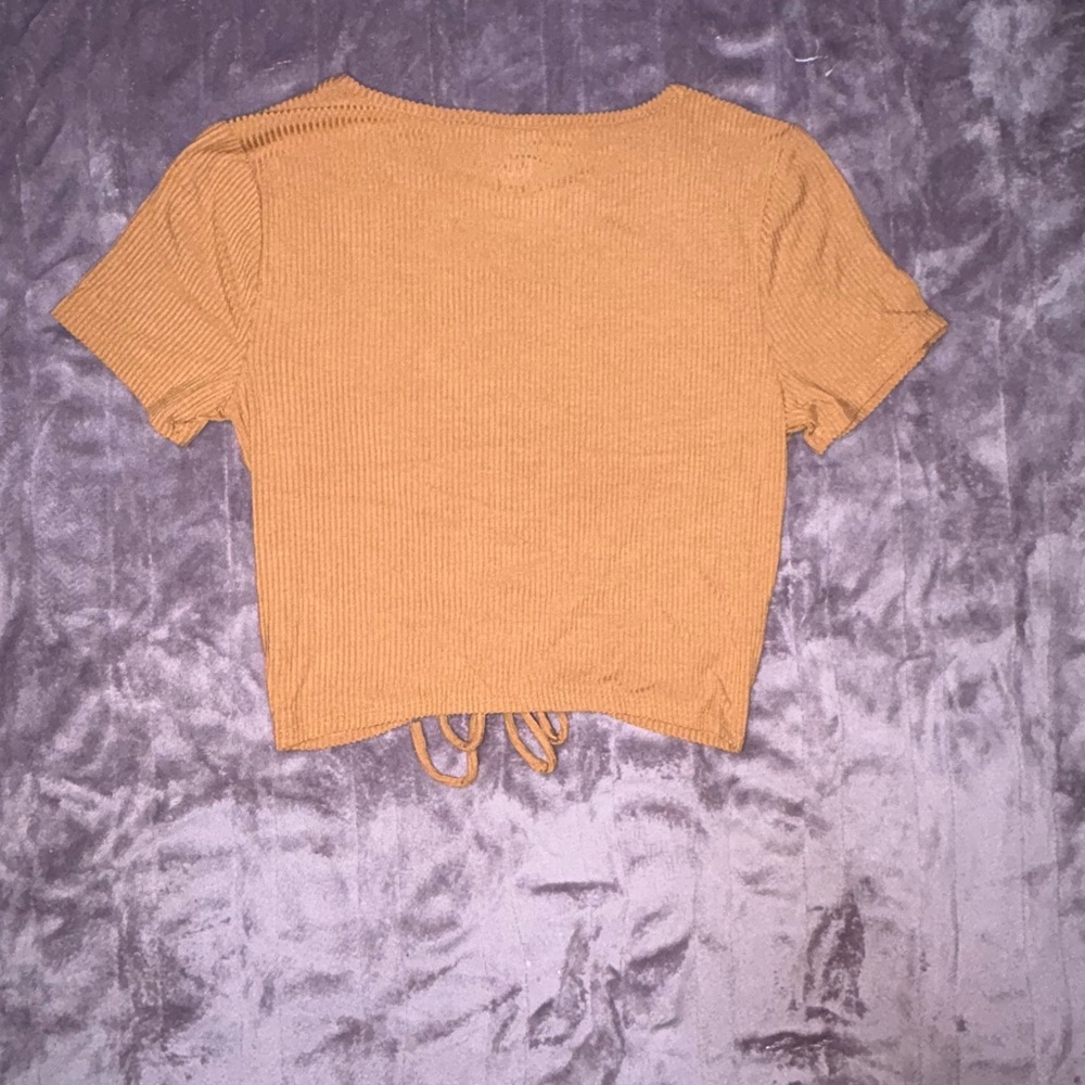 PacSun Ribbed Drawstring Crop Top in Mustard - Picture 2 of 3